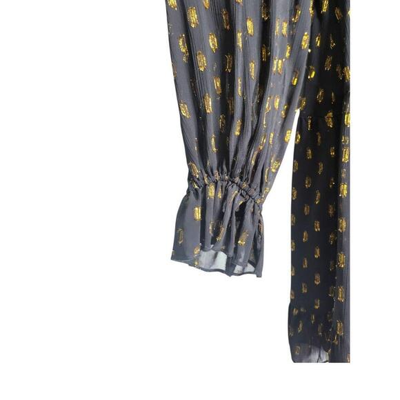 O.P.T Dress Womens Size Large Black Gold Polka Dot Long Sleeve - Picture 6 of 9